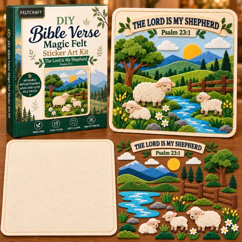 🔥 Holiday Sale: 70% OFF-🌿✝️ Bible Verse Magic Felt Sticker Art DIY Kit – 6 Faith-Inspired Designs