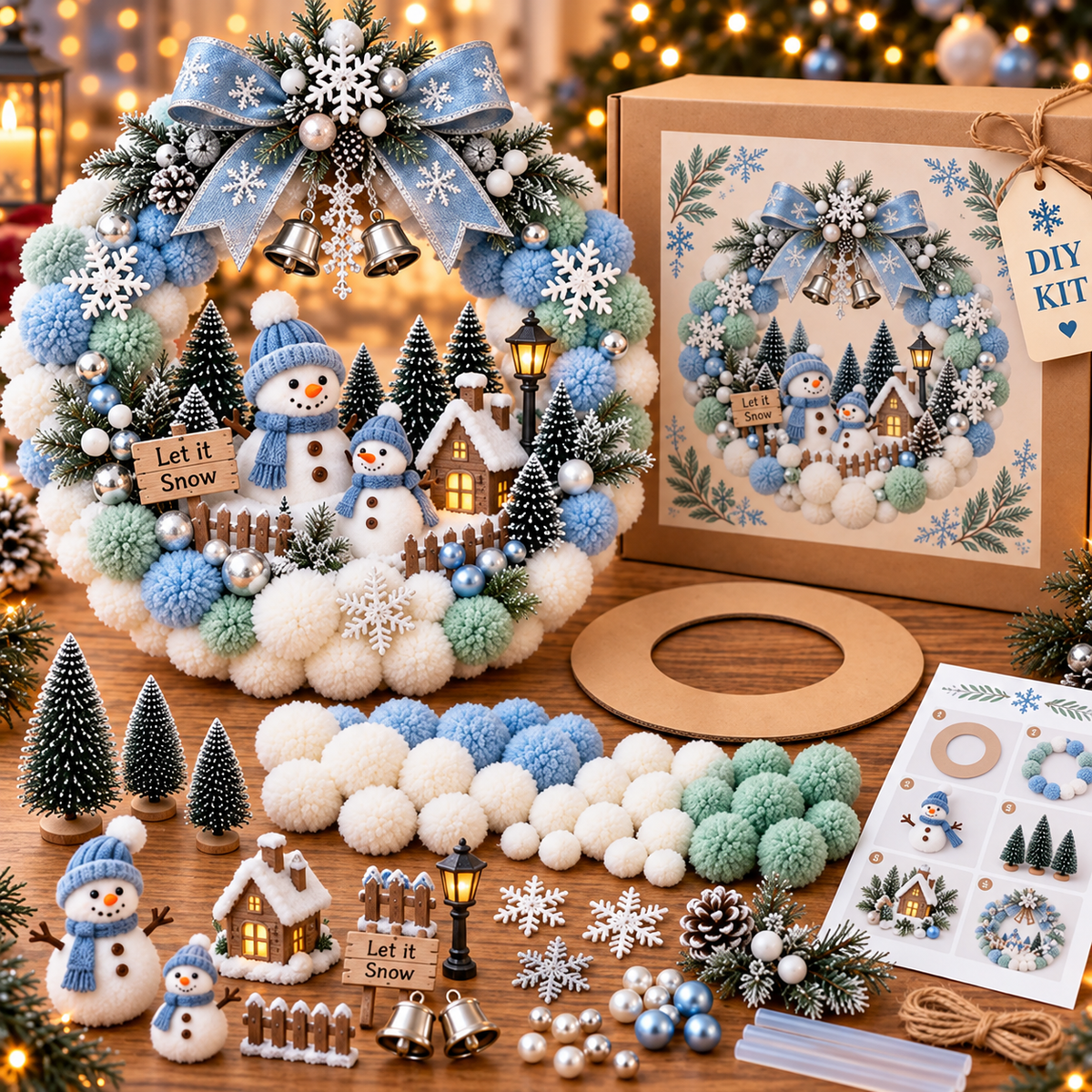 🎄 🔥 Holiday Sale: 70% OFF- DIY Christmas Pom-Pom Wreath Kit – 4 Magical Holiday Designs