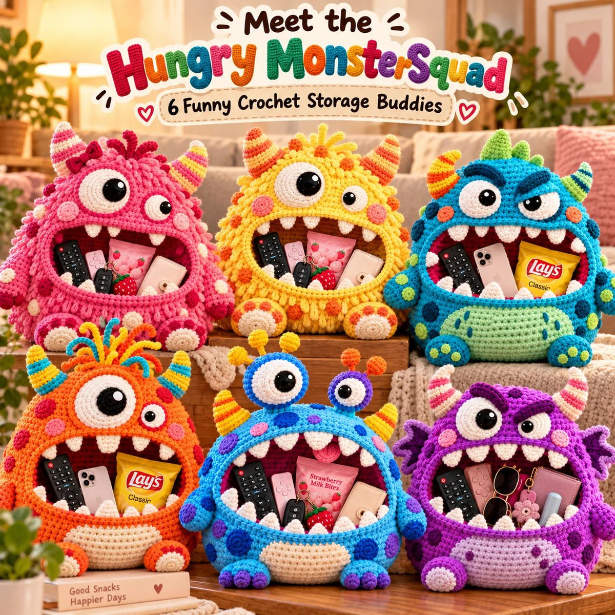 ✨🏆Limited Time Holiday Sale 70% OFF🎄Clutter Munchers Hungry Monster DIY Crochet Storage Buddies 👾🧶