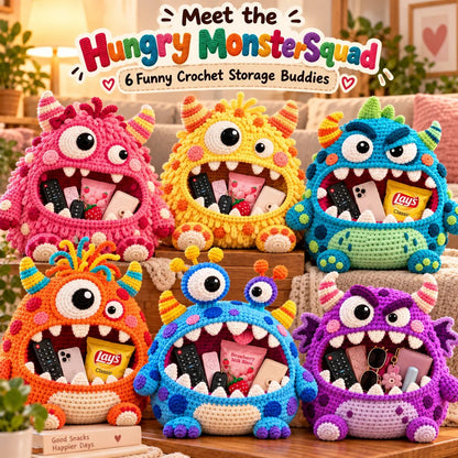 ✨🏆Limited Time Holiday Sale 70% OFF🎄Clutter Munchers Hungry Monster DIY Crochet Storage Buddies 👾🧶