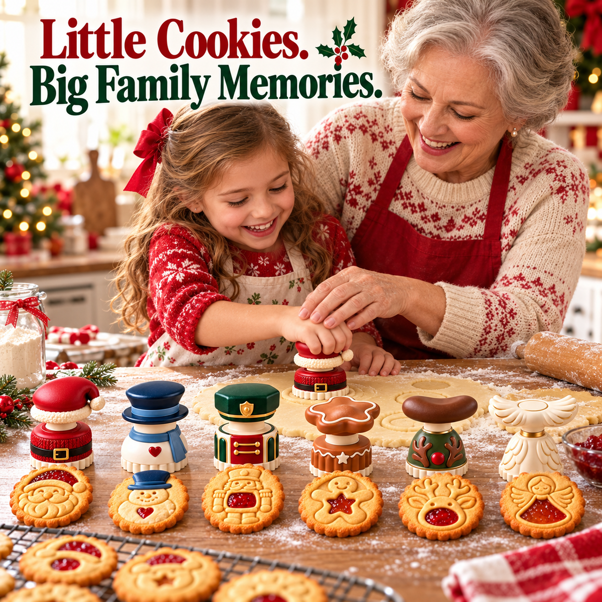 🔥Holiday Sale 70% OFF-Christmas Jam Cookie Press – Festive Character Handles & Embossed Designs
