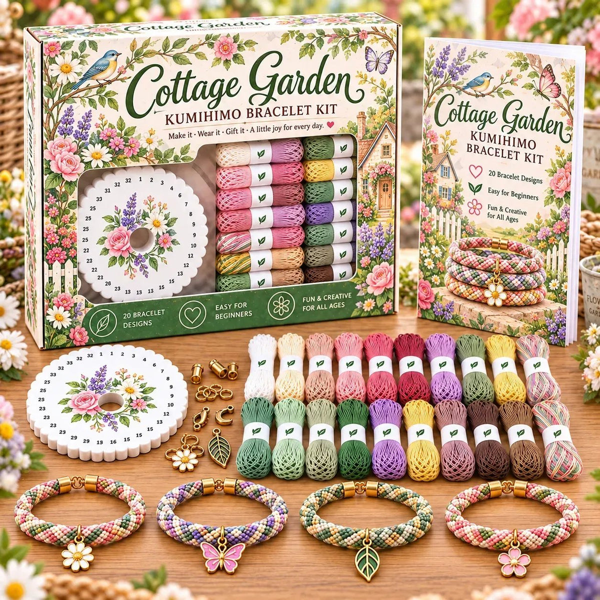 🔥 LAST DAY 70% OFF -✨Beginners Friendily🌸Cottage Garden Kumihimo Bracelet Making Kit – DIY Braided Friendship Bracelets & Creative Gift Set
