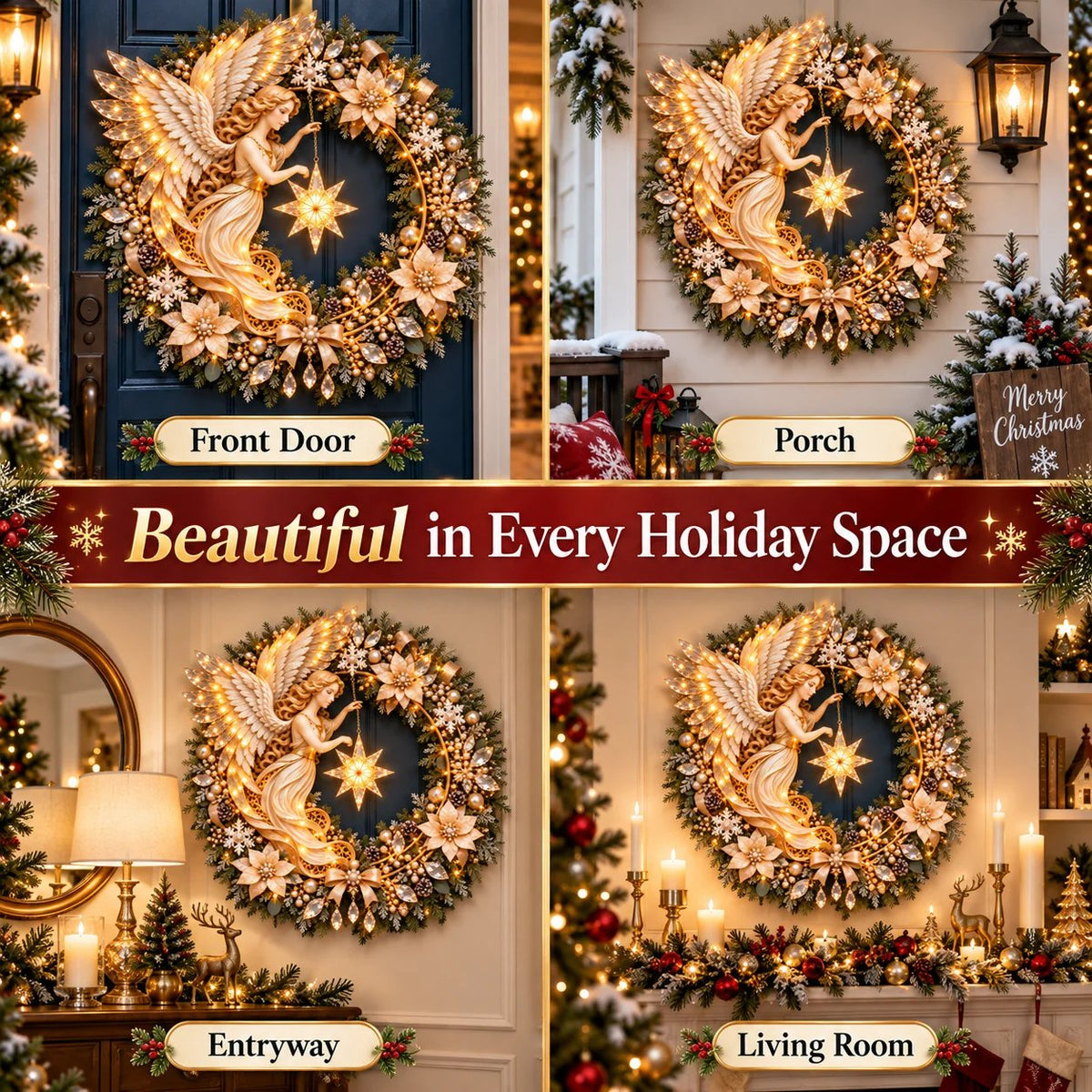 ✨Last Day 70% OFF -Heavenly Angel Christmas Wreath 🎄 Lighted Holiday Door Decor With Glowing Star