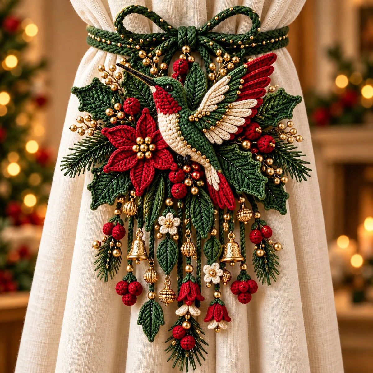 ⏳ Last Day 70% OFF – 🎄 Christmas Crochet Curtain Tieback DIY Kit | Beginner-Friendly Options, 8 Festive Designs 🧶