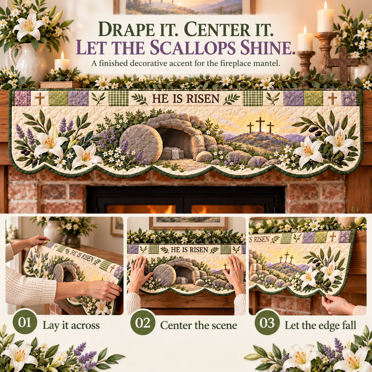 ⏳ Last Day 70% OFF – ✝️ Easter Quilted Fireplace Mantel Scarf 🌷