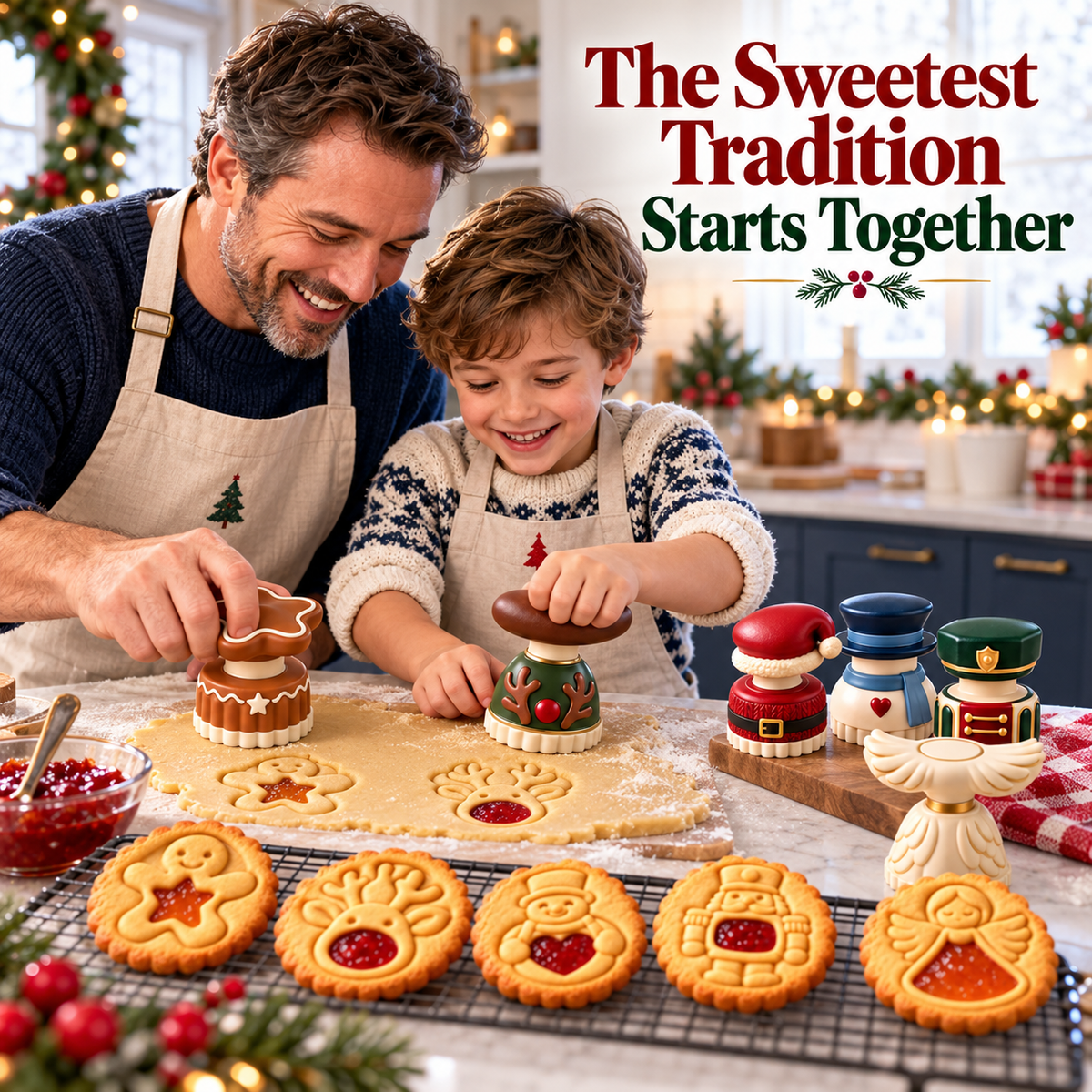 🔥Holiday Sale 70% OFF-Christmas Jam Cookie Press – Festive Character Handles & Embossed Designs