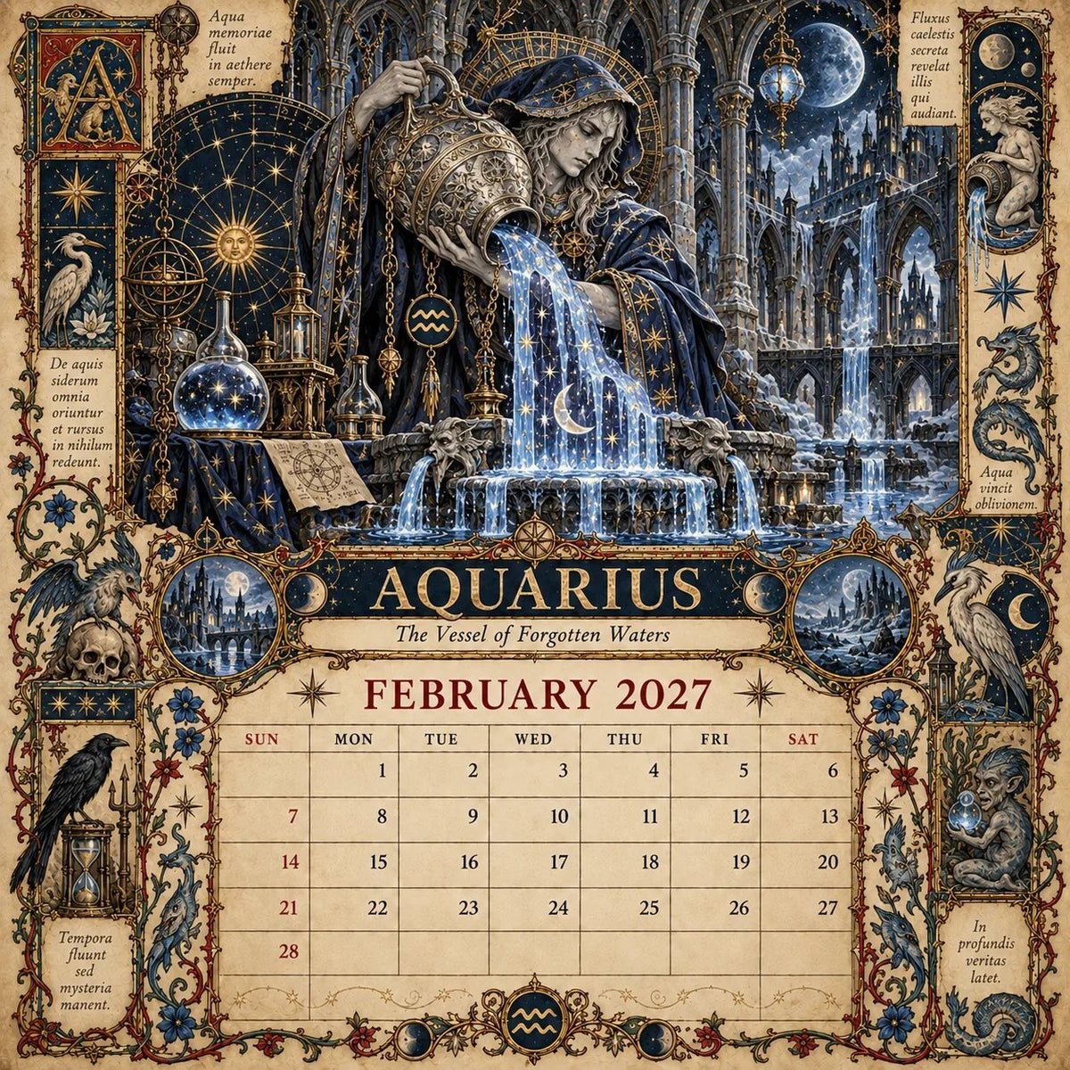 ✨2027 Zodiac Grimoire Calendar – 12 Months of Medieval Astrology Art📅