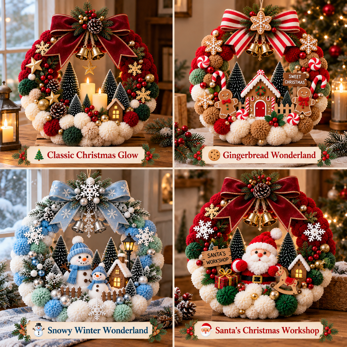 🎄 🔥 Holiday Sale: 70% OFF- DIY Christmas Pom-Pom Wreath Kit – 4 Magical Holiday Designs
