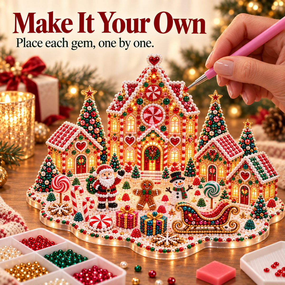 🔥Last Day 70% OFF –✨3D Magical Christmas Village – DIY Rhinestone Set for Festive Table Decor