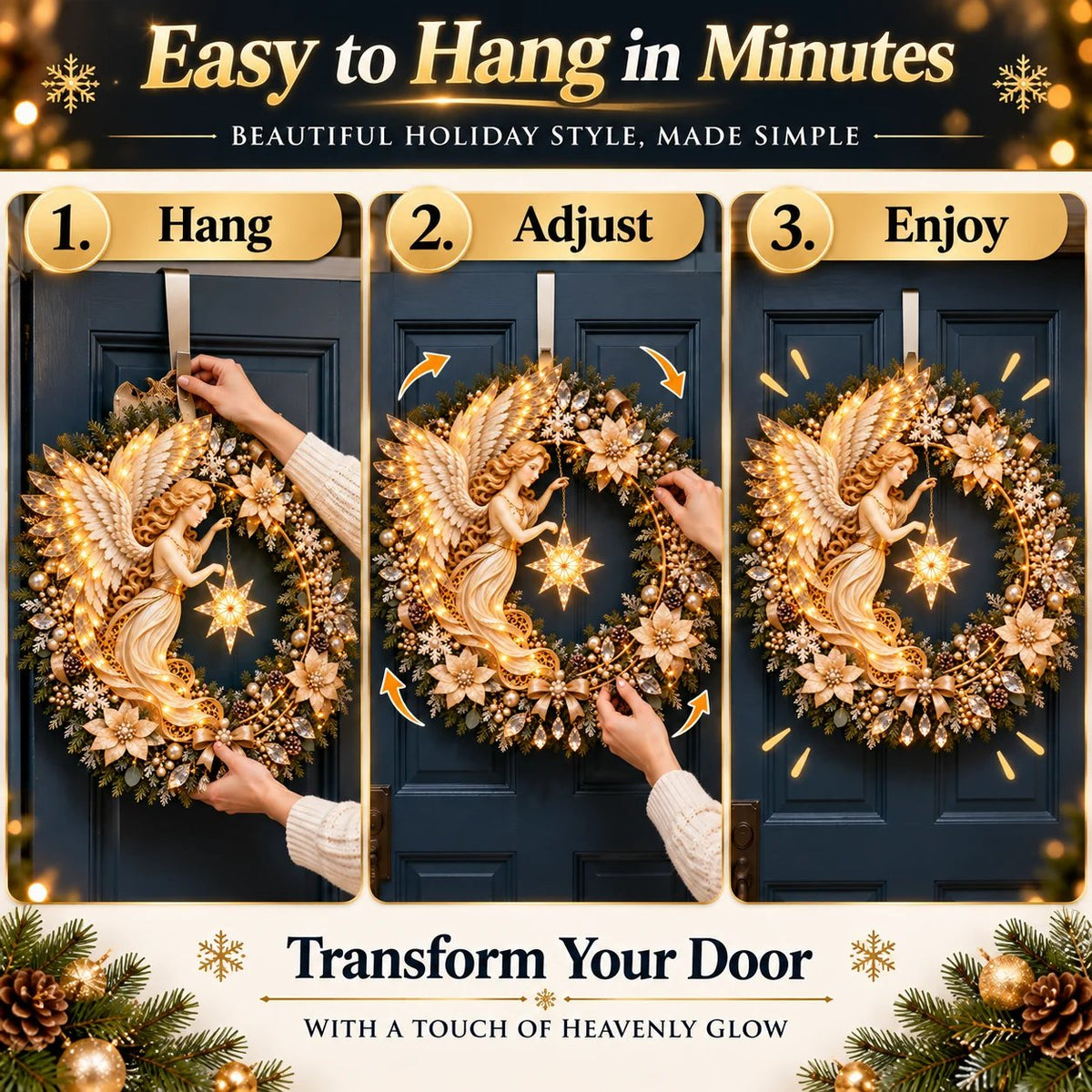 ✨Last Day 70% OFF -Heavenly Angel Christmas Wreath 🎄 Lighted Holiday Door Decor With Glowing Star