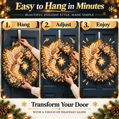 ✨Last Day 70% OFF -Heavenly Angel Christmas Wreath 🎄 Lighted Holiday Door Decor With Glowing Star