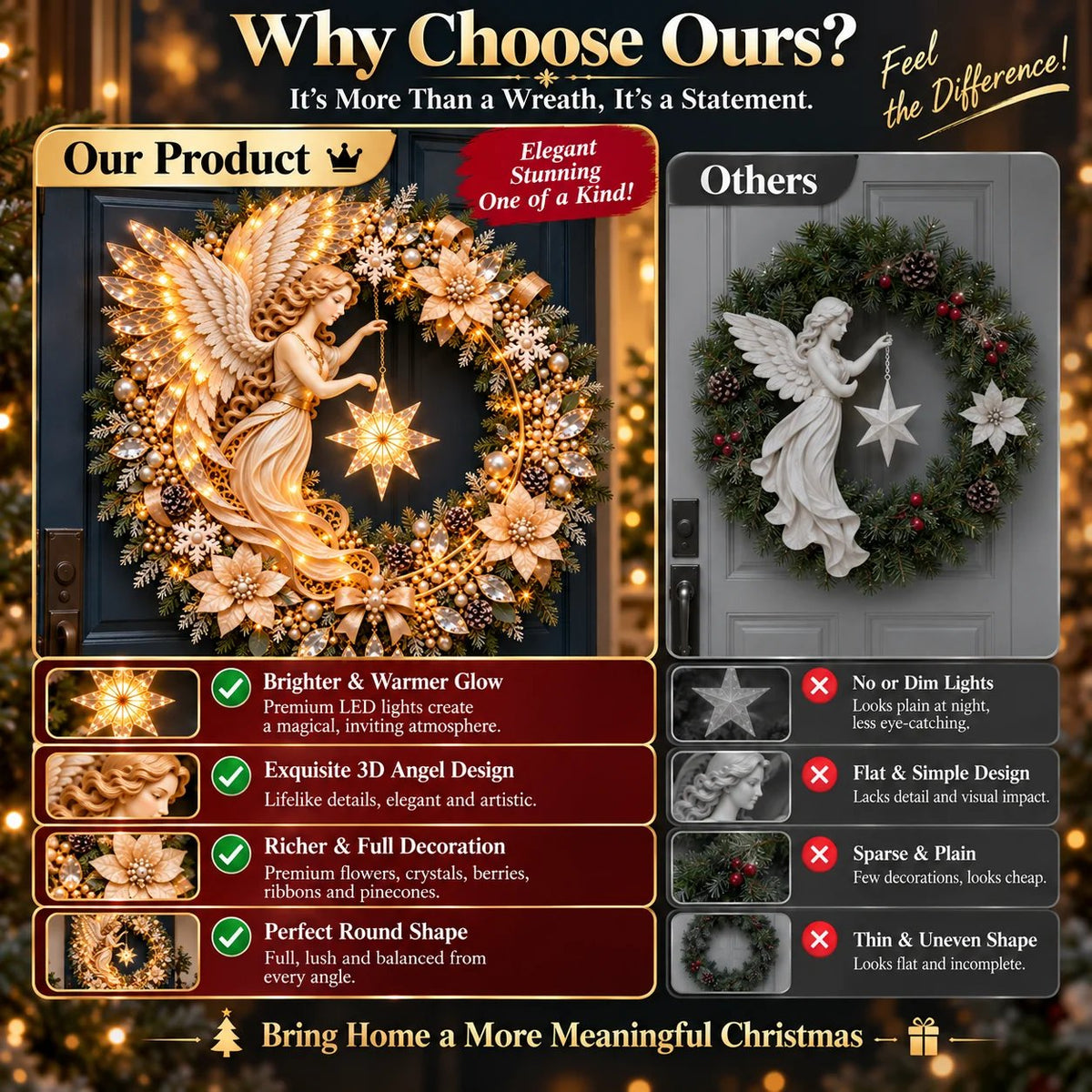 ✨Last Day 70% OFF -Heavenly Angel Christmas Wreath 🎄 Lighted Holiday Door Decor With Glowing Star