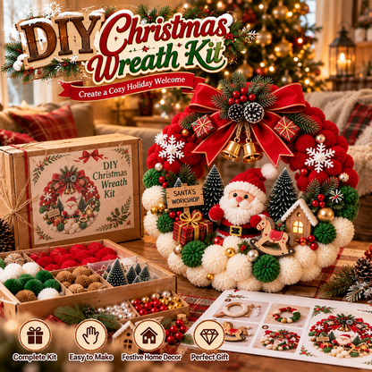 🎄 🔥 Holiday Sale: 70% OFF- DIY Christmas Pom-Pom Wreath Kit – 4 Magical Holiday Designs
