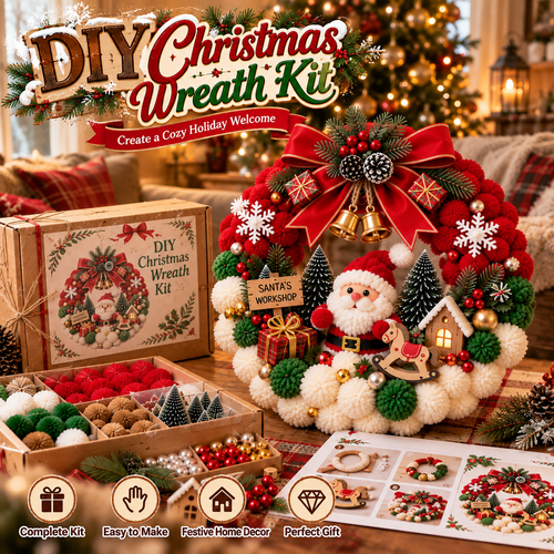 🎄 🔥 Holiday Sale: 70% OFF- DIY Christmas Pom-Pom Wreath Kit – 4 Magical Holiday Designs