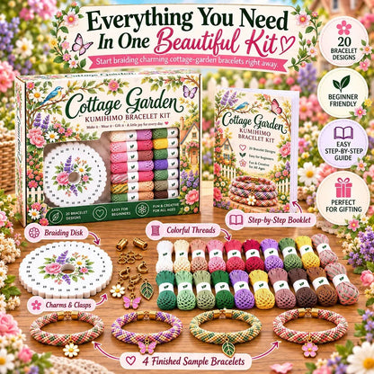🔥 LAST DAY 70% OFF -✨Beginners Friendily🌸Cottage Garden Kumihimo Bracelet Making Kit – DIY Braided Friendship Bracelets & Creative Gift Set
