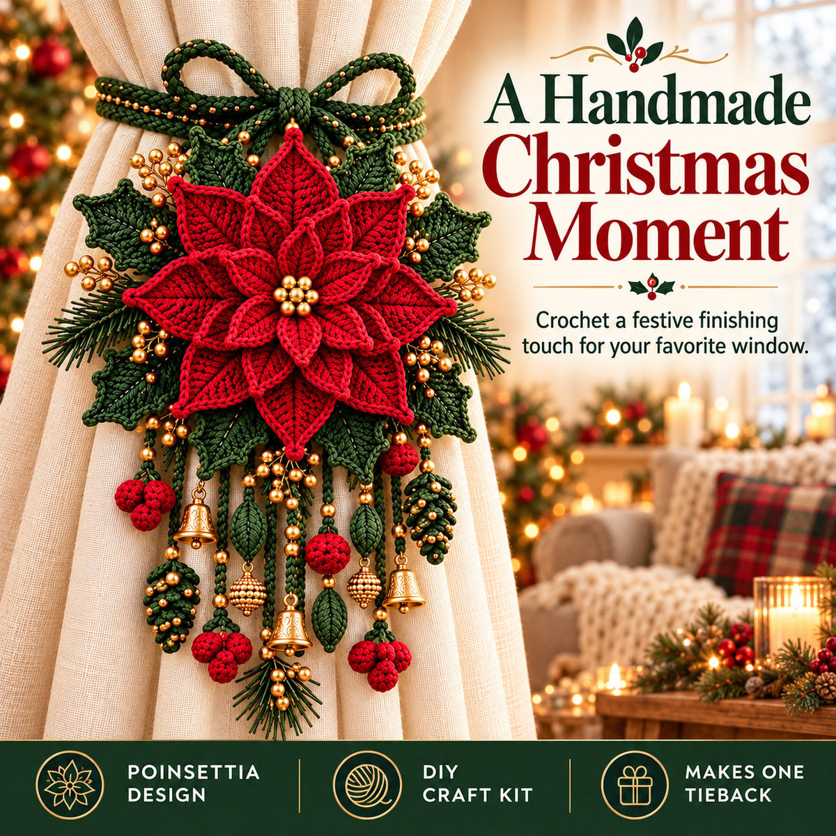⏳ Last Day 70% OFF – 🎄 Christmas Crochet Curtain Tieback DIY Kit | Beginner-Friendly Options, 8 Festive Designs 🧶
