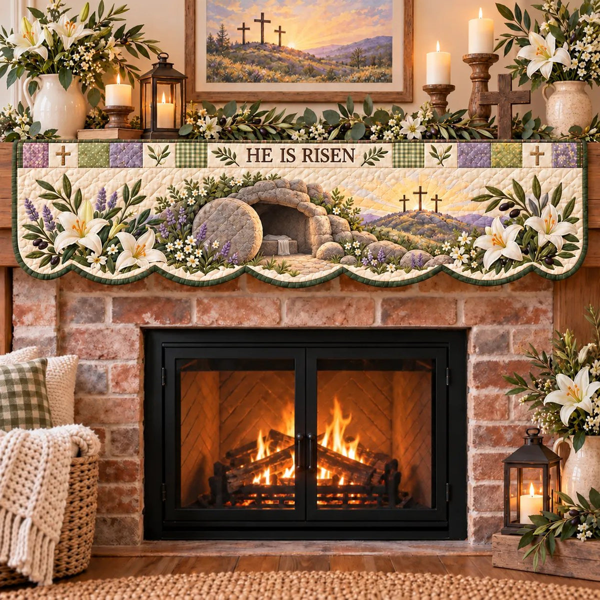 ⏳ Last Day 70% OFF – ✝️ Easter Quilted Fireplace Mantel Scarf 🌷