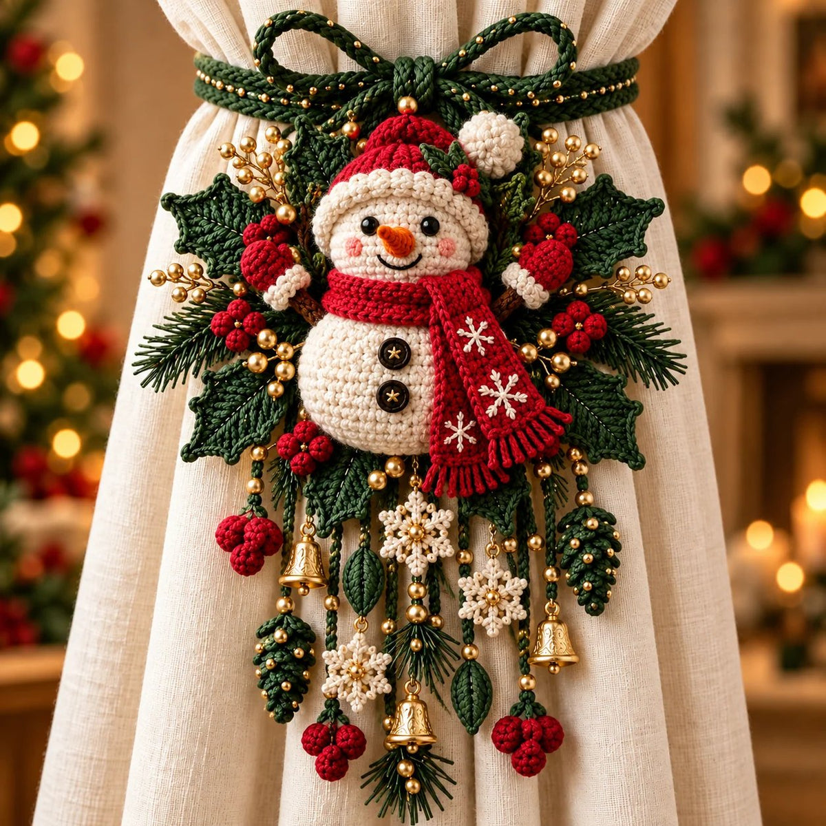 ⏳ Last Day 70% OFF – 🎄 Christmas Crochet Curtain Tieback DIY Kit | Beginner-Friendly Options, 8 Festive Designs 🧶