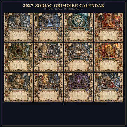 ✨2027 Zodiac Grimoire Calendar – 12 Months of Medieval Astrology Art📅