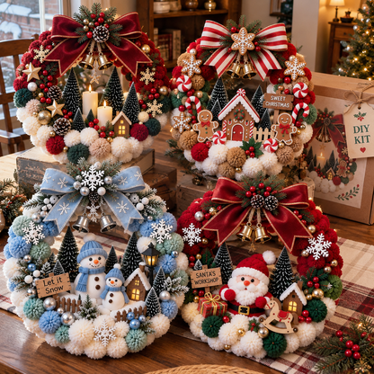 🎄 🔥 Holiday Sale: 70% OFF- DIY Christmas Pom-Pom Wreath Kit – 4 Magical Holiday Designs