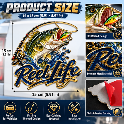 🎣 Reel Life 3D Metal Car Emblem – Bass Fishing Truck Badge