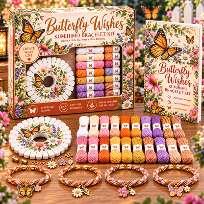 🔥 LAST DAY 70% OFF – ✨ Beginner-Friendly 🦋 Woodland & Garden Kumihimo Bracelet Making Kit – DIY Braided Friendship Bracelets & Creative Gift Set