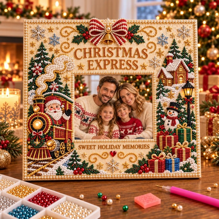 🔥Holiday Sale 70% OFF-🎄 DIY Christmas Pearl & Rhinestone Photo Frame Kit | Beginner-Friendly Holiday Craft 💎