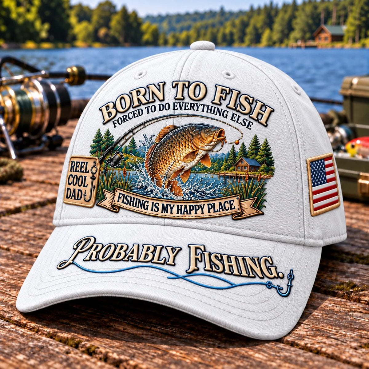 🎣 Born To Fish “Probably Fishing” USA Angler Tribute Cap  | Cotton-Poly Blend • Detailed Embroidery • Adjustable Fit