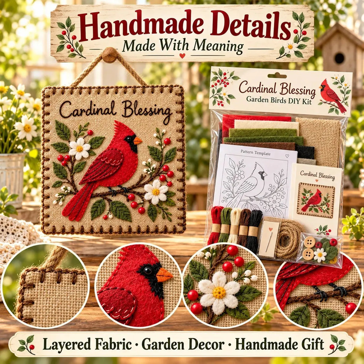 ⏳ Last Day 70% OFF – 🐦 Beginner-Friendly Garden Birds Fabric Weaving Kit | 6 Bird Designs with Fabric, Felt, Thread & Guide 💕
