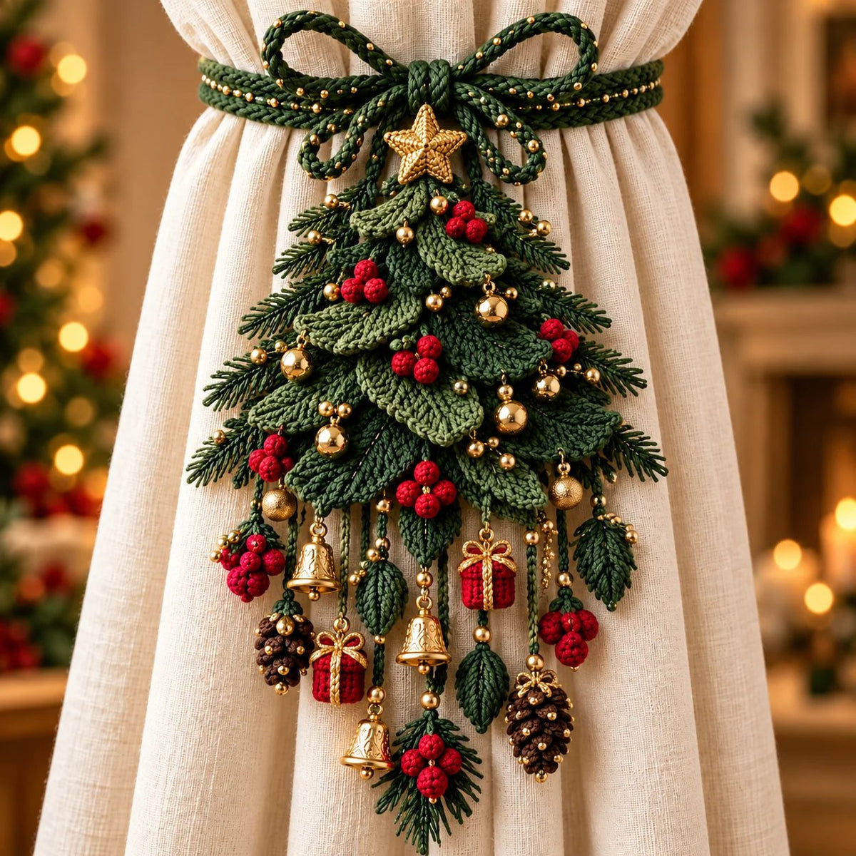 ⏳ Last Day 70% OFF – 🎄 Christmas Crochet Curtain Tieback DIY Kit | Beginner-Friendly Options, 8 Festive Designs 🧶