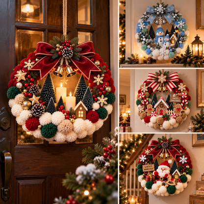 🎄 🔥 Holiday Sale: 70% OFF- DIY Christmas Pom-Pom Wreath Kit – 4 Magical Holiday Designs