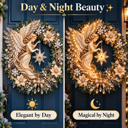 ✨Last Day 70% OFF -Heavenly Angel Christmas Wreath 🎄 Lighted Holiday Door Decor With Glowing Star