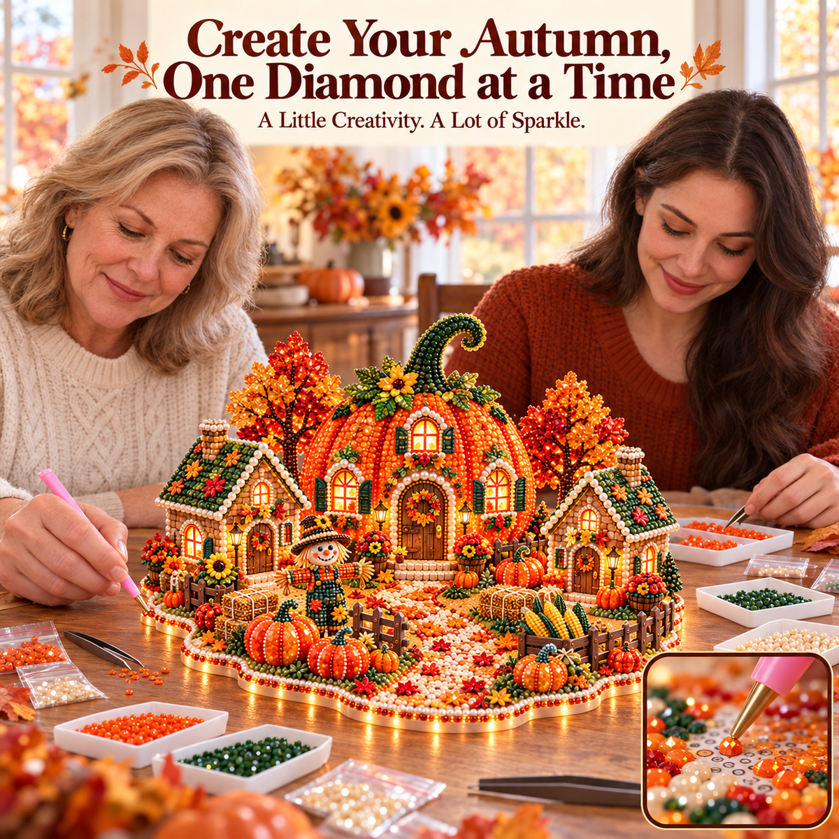 🍂 DIY Sparkling Autumn Village — 3D Diamond Art Decoration Kit