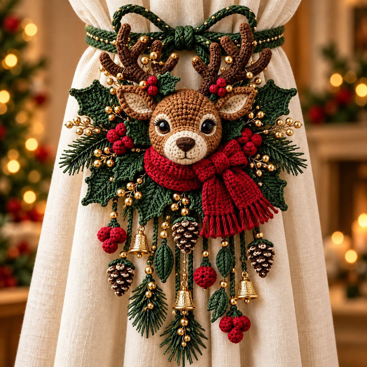 ⏳ Last Day 70% OFF – 🎄 Christmas Crochet Curtain Tieback DIY Kit | Beginner-Friendly Options, 8 Festive Designs 🧶