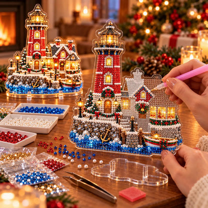 🔥 LAST DAY 70% OFF | 🎄2026 Christmas Lighthouse DIY Diamond Painting Kit – Sparkling Pearl Beads & Christmas Home Decor 🎁
