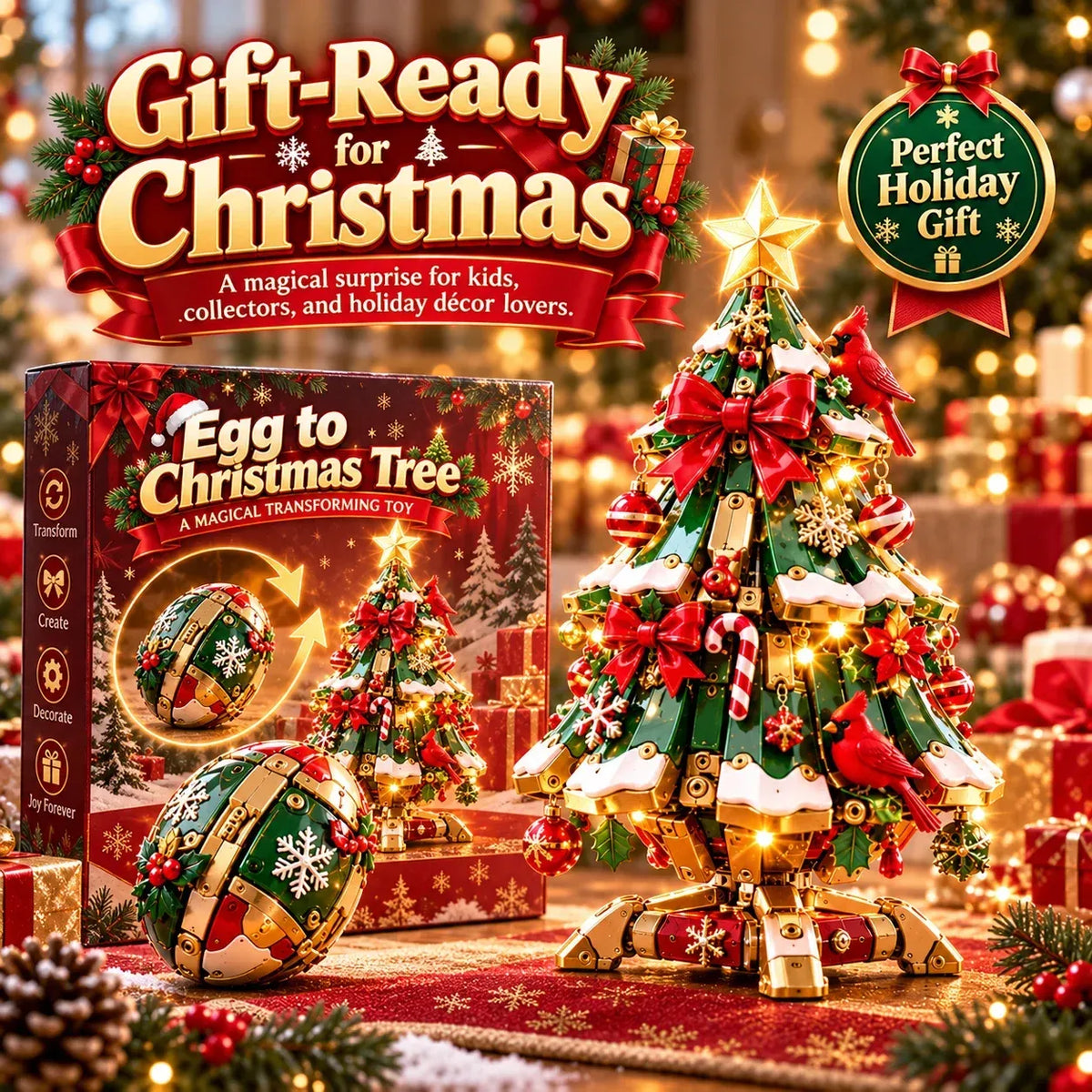 🔥 LAST DAY 70% OFF 🔥 Egg-to-Christmas TreeTM Magical Transforming Toy – Cardinal Christmas Tree Holiday Gift 🎄🎁✨