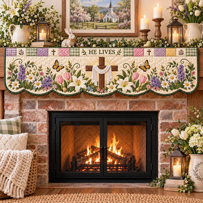 ⏳ Last Day 70% OFF – ✝️ Easter Quilted Fireplace Mantel Scarf 🌷