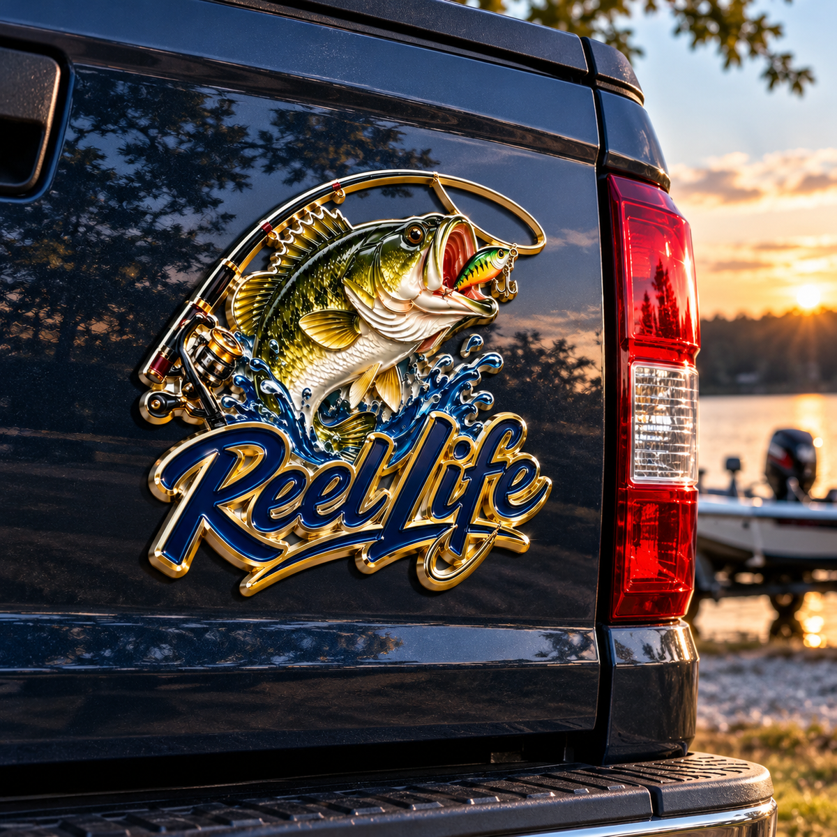 🎣 Reel Life 3D Metal Car Emblem – Bass Fishing Truck Badge