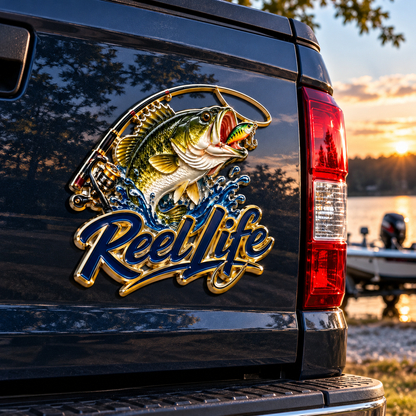🎣 Reel Life 3D Metal Car Emblem – Bass Fishing Truck Badge