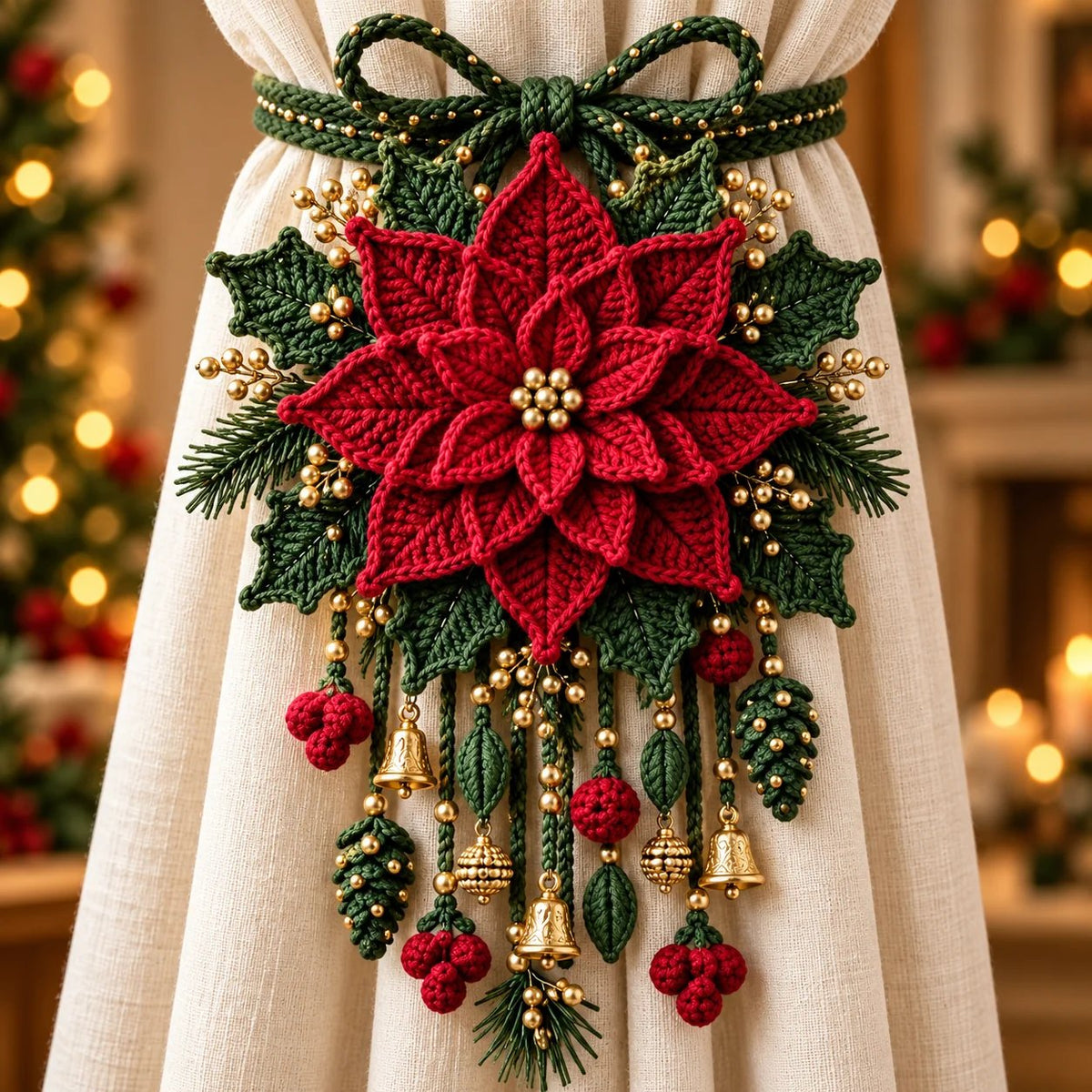 ⏳ Last Day 70% OFF – 🎄 Christmas Crochet Curtain Tieback DIY Kit | Beginner-Friendly Options, 8 Festive Designs 🧶