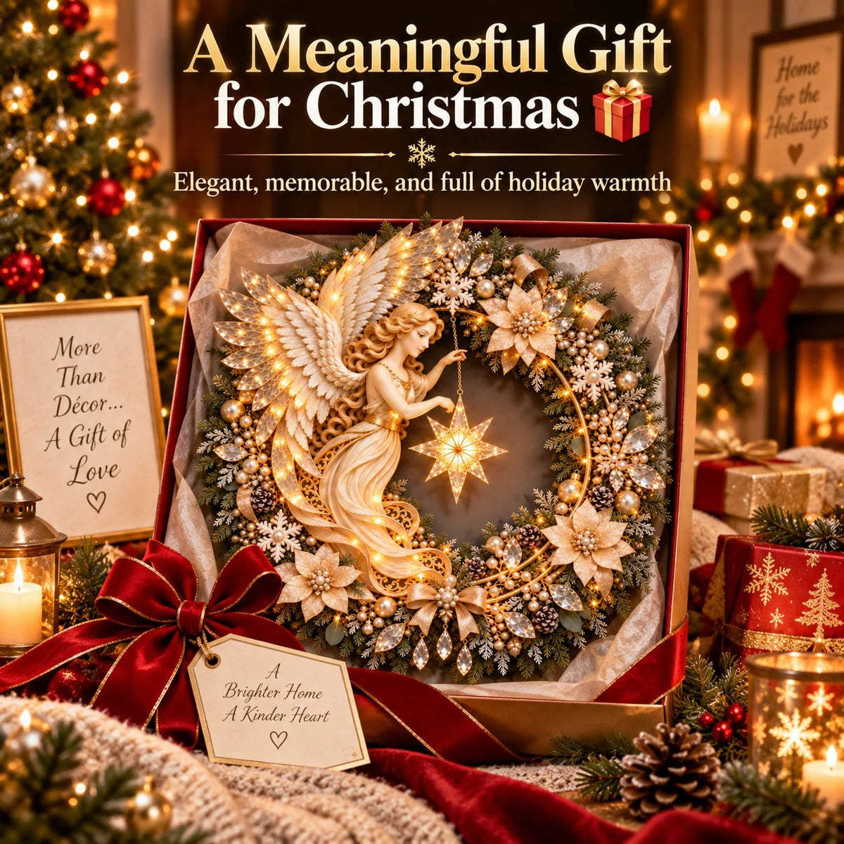 ✨Last Day 70% OFF -Heavenly Angel Christmas Wreath 🎄 Lighted Holiday Door Decor With Glowing Star