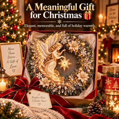 ✨Last Day 70% OFF -Heavenly Angel Christmas Wreath 🎄 Lighted Holiday Door Decor With Glowing Star