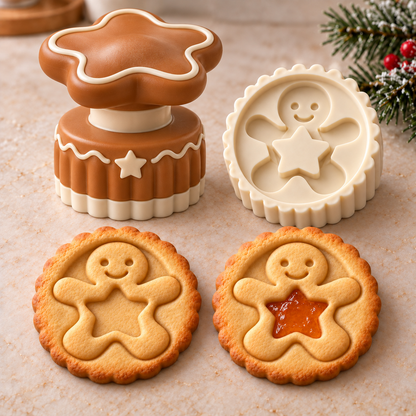 🔥Holiday Sale 70% OFF-Christmas Jam Cookie Press – Festive Character Handles & Embossed Designs