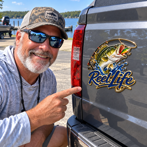 🎣 Reel Life 3D Metal Car Emblem – Bass Fishing Truck Badge