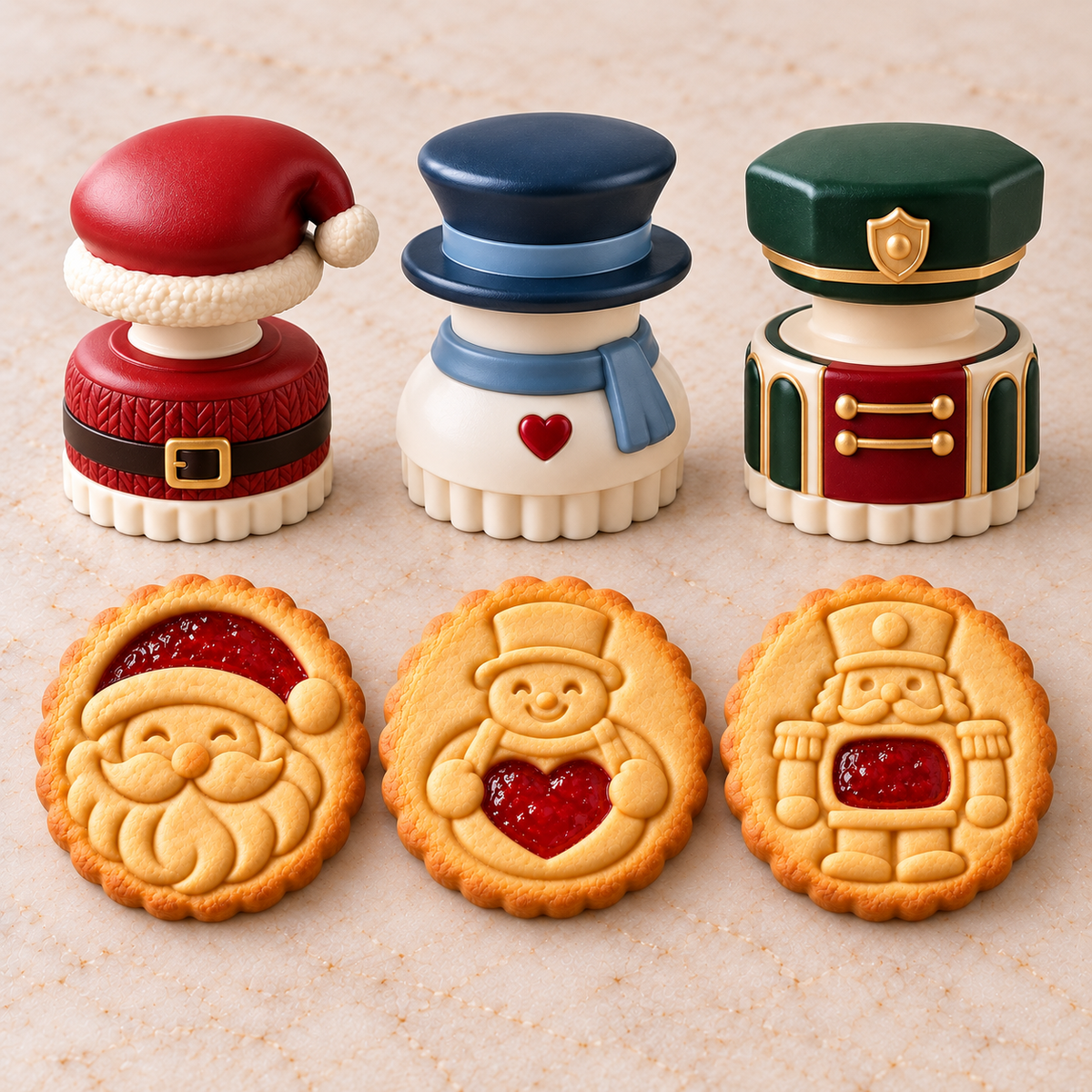 🔥Holiday Sale 70% OFF-Christmas Jam Cookie Press – Festive Character Handles & Embossed Designs