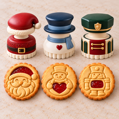 🔥Holiday Sale 70% OFF-Christmas Jam Cookie Press – Festive Character Handles & Embossed Designs