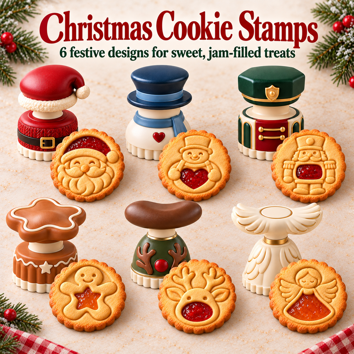 🔥Holiday Sale 70% OFF-Christmas Jam Cookie Press – Festive Character Handles & Embossed Designs