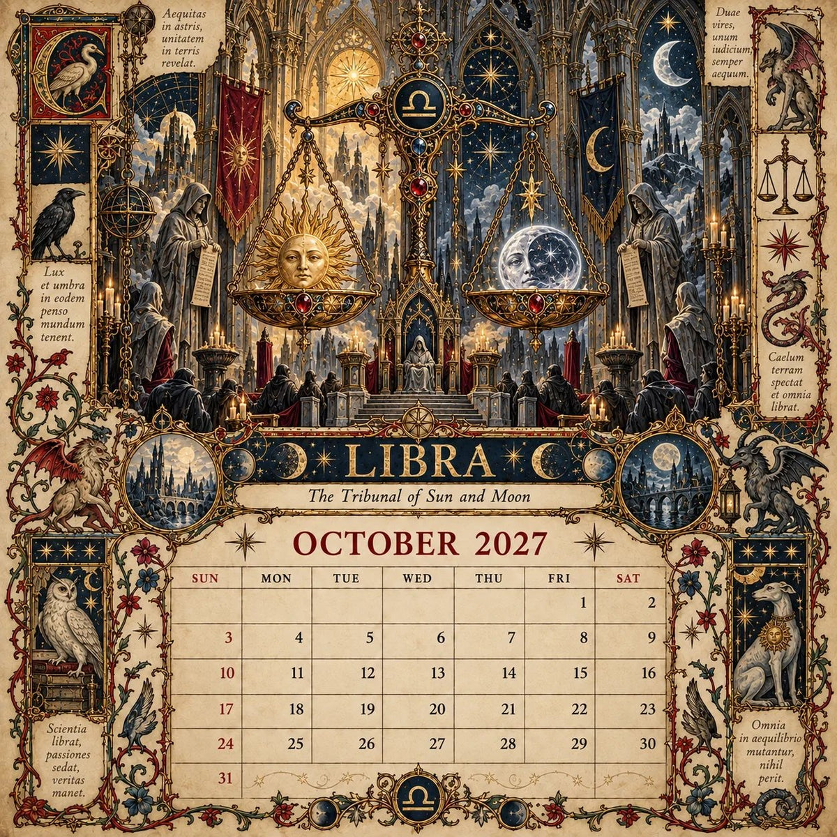 ✨2027 Zodiac Grimoire Calendar – 12 Months of Medieval Astrology Art📅