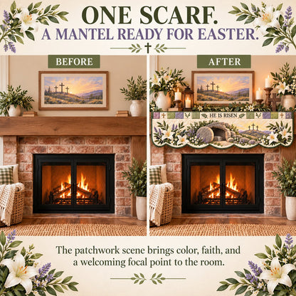 ⏳ Last Day 70% OFF – ✝️ Easter Quilted Fireplace Mantel Scarf 🌷