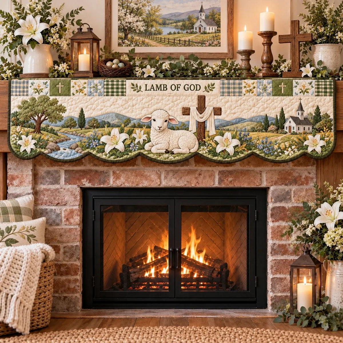 ⏳ Last Day 70% OFF – ✝️ Easter Quilted Fireplace Mantel Scarf 🌷